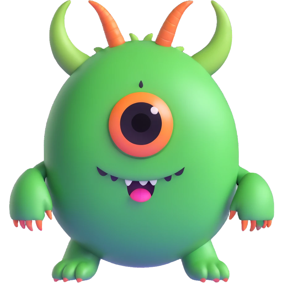 one-eyed green round monster with little horns like in Monsters Inc emoji