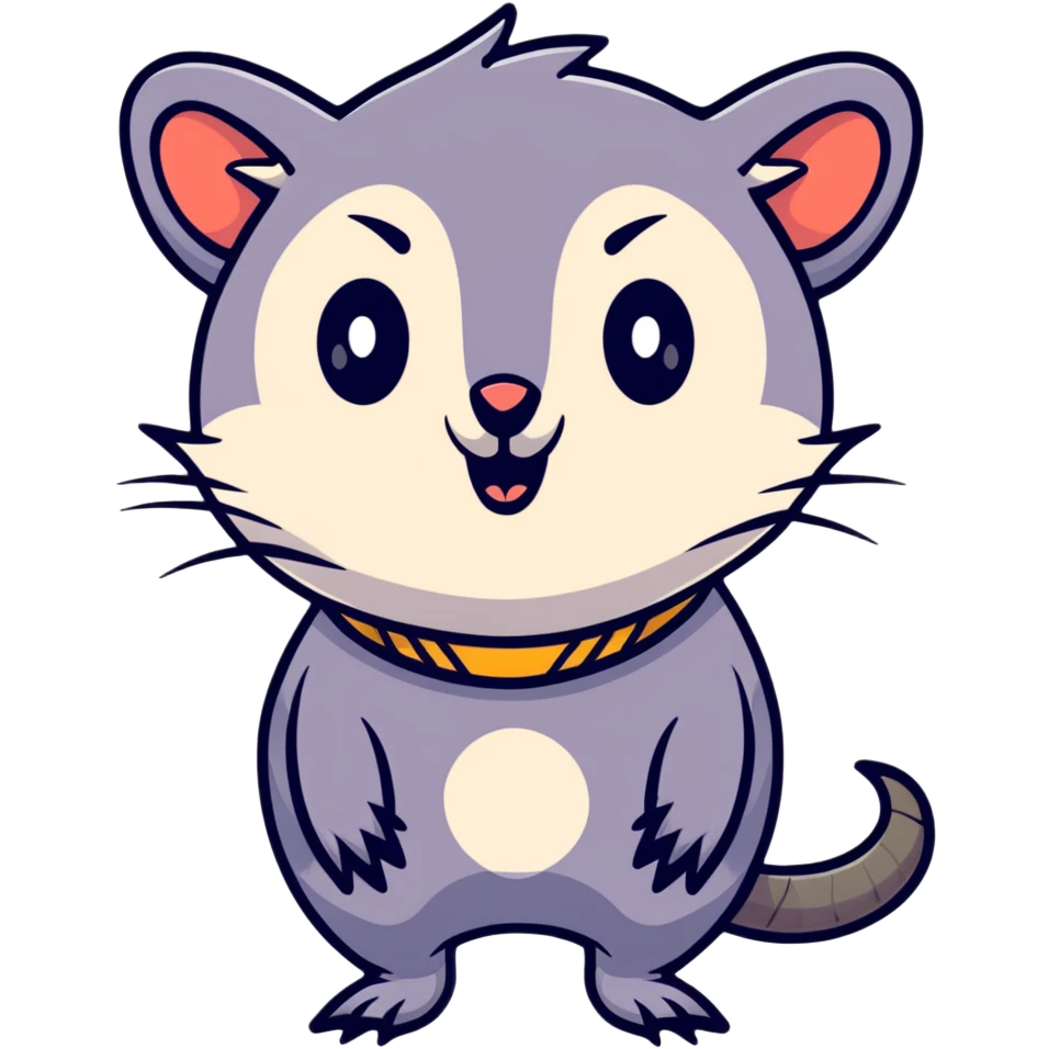 goth possum wearing a spiked collar, moody expression emoji