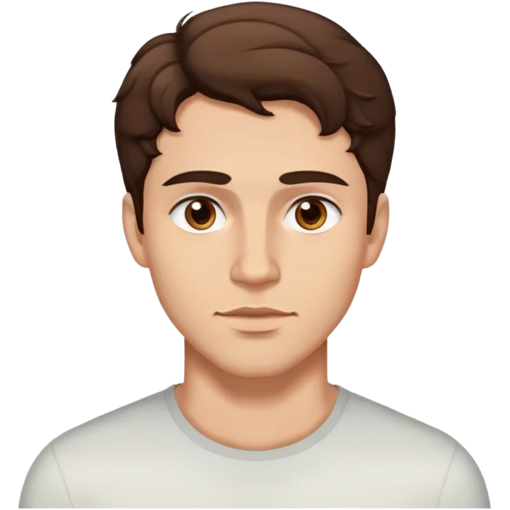 man with short wavy brown hair, deep brown eyes, strong jawline emoji