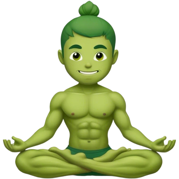 Hulk is doing Yoga and forcing a smil emoji