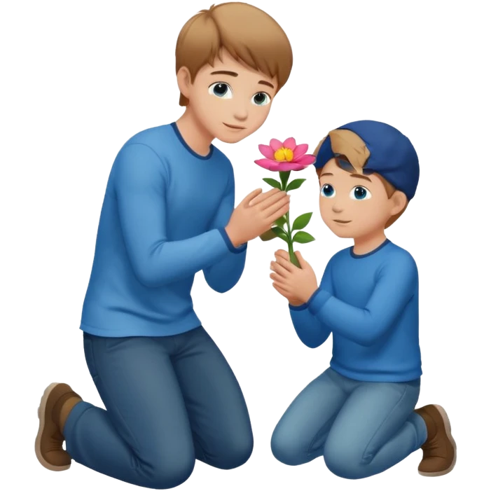 the boy on his knee and giving a folower to someone  emoji