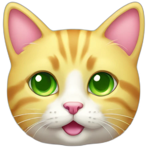 yellow cute cat with green eyes and pink nose emoji