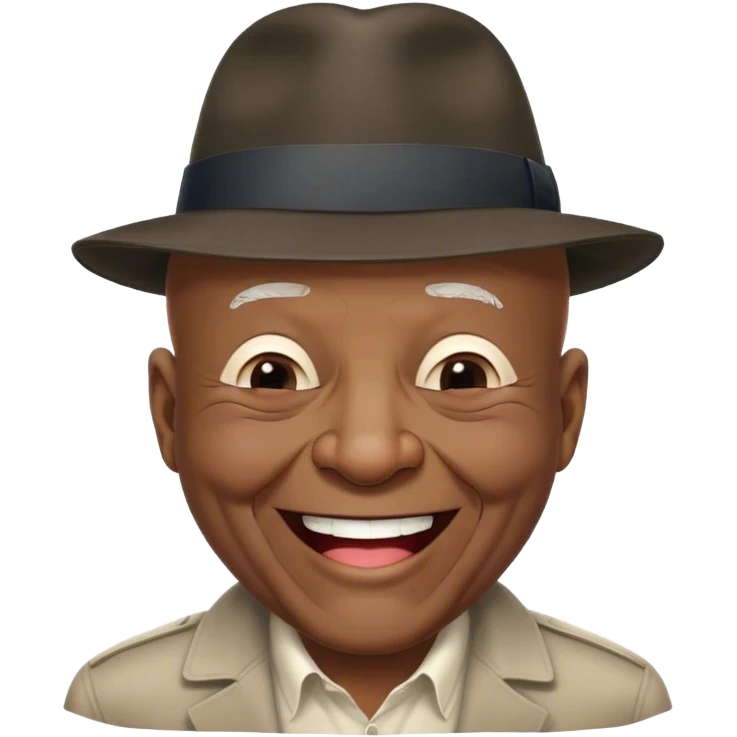 very old black man laughing wearing fedora. No hair. Eyes completely shut. emoji