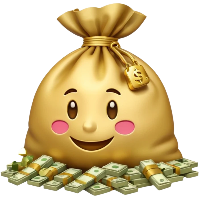 Luxury 3D emoji, overflowing money bag, stacks of cash, premium lighting, rich glossy look, ultra clean, transparent background


 emoji