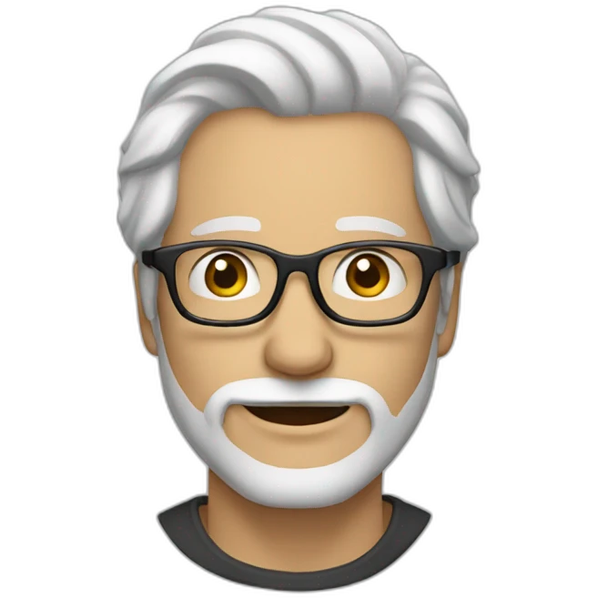 Man without beard, long white hair, glasses emoji