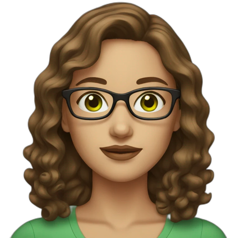 woman-with-wavy-brown-hair-square-glasses-green-eyes emoji