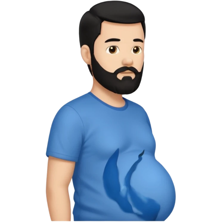pregnant man with black beard and hai in a blue shirt, side view emoji