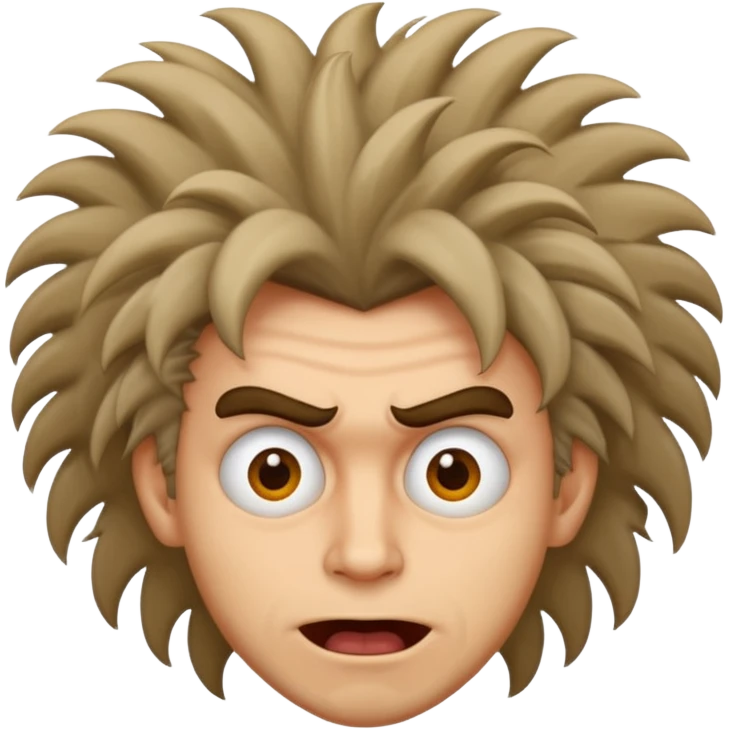 man with wild hair and weird crazy face emoji