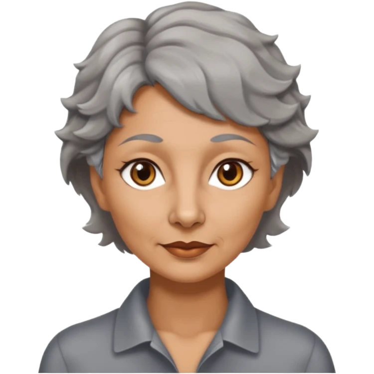 woman 50 years old, tanned skin, very short grey wavy wolf cut hair, brown eyes emoji
