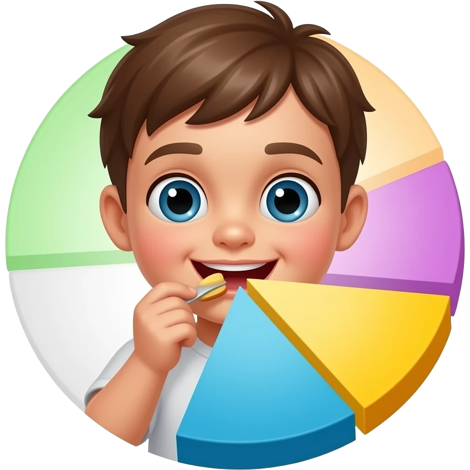 Kid eating a pie chart emoji