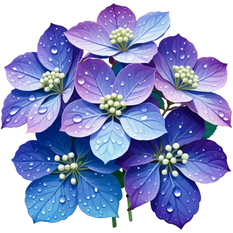 Japanese style hydrangea (ajisai) flower in ukiyo-e inspired design, delicate blue-purple gradient, elegant composition with raindrops, traditional Japanese aesthetic emoji