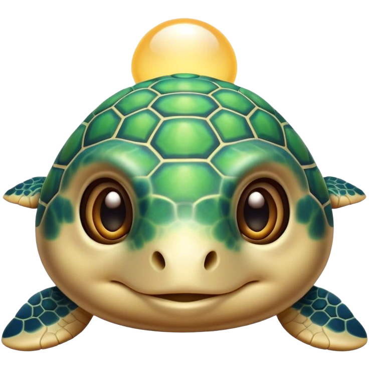 Cinematic Cute Sea Turtle Portrait Emoji, Head tilted playfully and inquisitively, featuring a charming, compact form with a beautifully patterned, domed shell and gentle, sparkling eyes full of oceanic wonder, Simplified yet irresistibly adorable features, highly detailed, glowing with a warm, friendly sea glow, high shine, affectionate and lively, stylized with a touch of whimsical marine charm, soft glowing outline, capturing the essence of a mischievous yet loving sea turtle that seems as if it could swim out of the screen into your arms! emoji