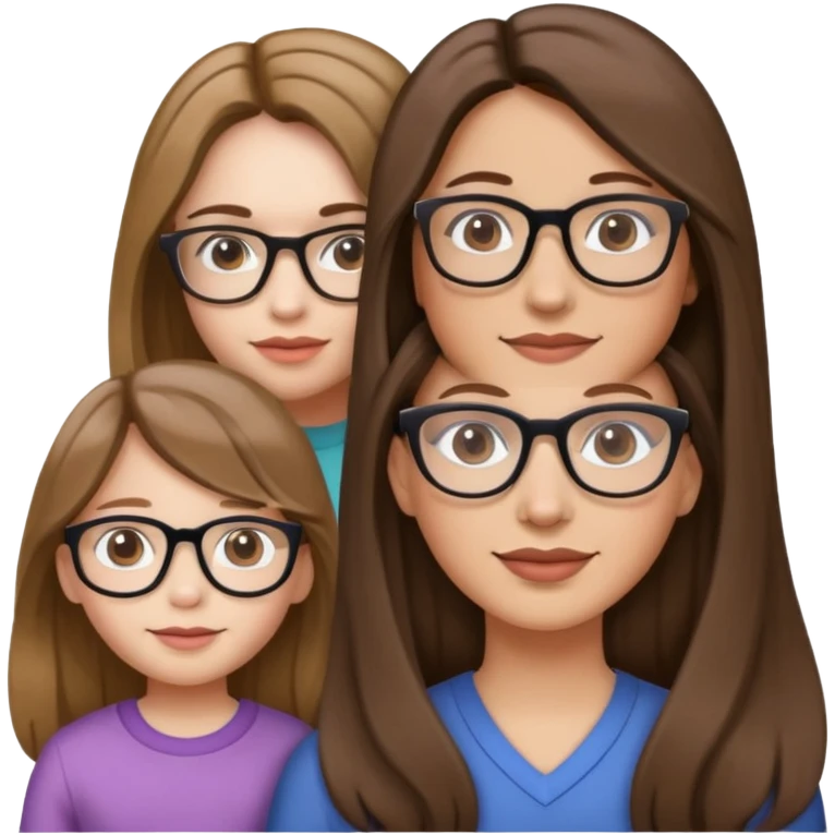 Woman with long hair and straight hair who’s light skin and daughter with brown hair (mixed white skin) and wavy hair with glasses  emoji
