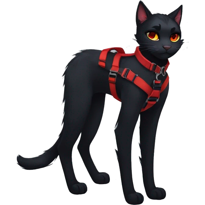 Anthro Edgy Cool Beautiful Black Cat-Fursona with Emo Hair-bangs with Red Streaks Chest Harness emoji