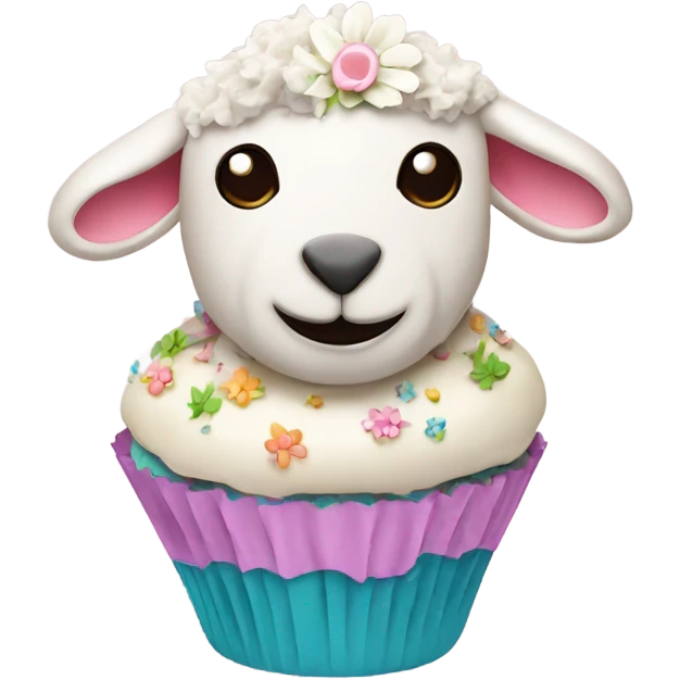 beautifully decorated Easter lamb cupcake emoji