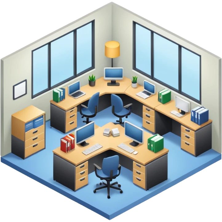 an office with several desks in an isometric style emoji