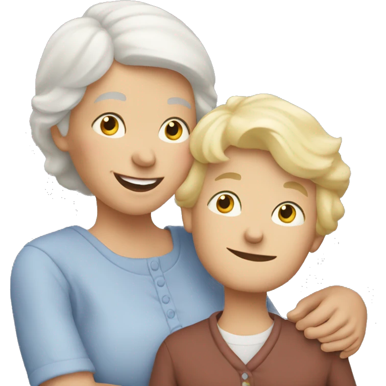 grandma with young blonde boy hugging emoji