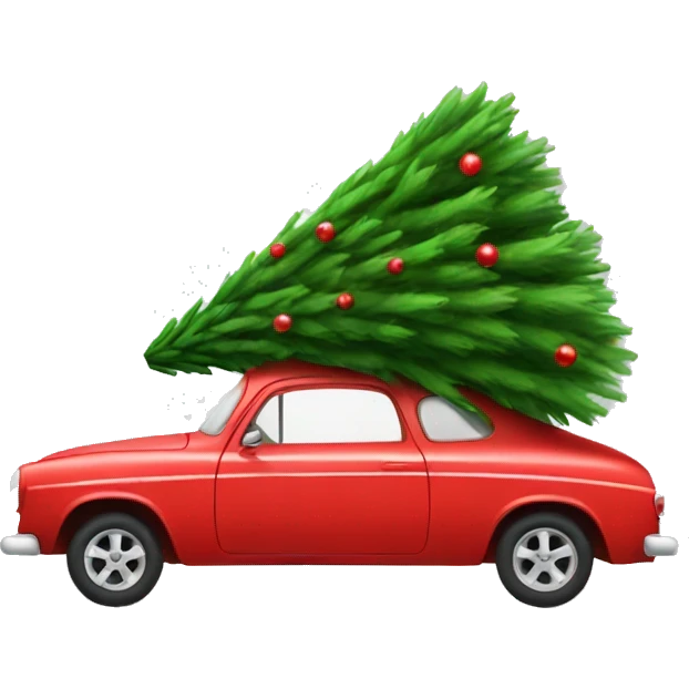 Red car carrying Christmas tree emoji
