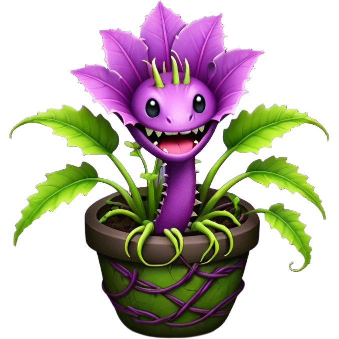 Black and purple Venus flytrap with vines emoji