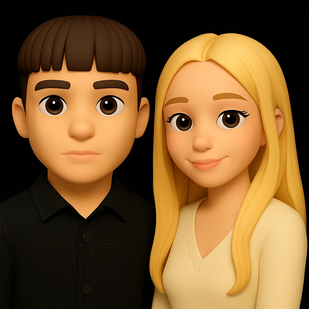 Edit the image to make the guy and girl stand slightly farther apart from each other, keeping the rest of the image unchanged. The original style is 3d-emoji, which does not support editing, so please maintain the 3d-emoji look as closely as possible while making the adjustment. emoji