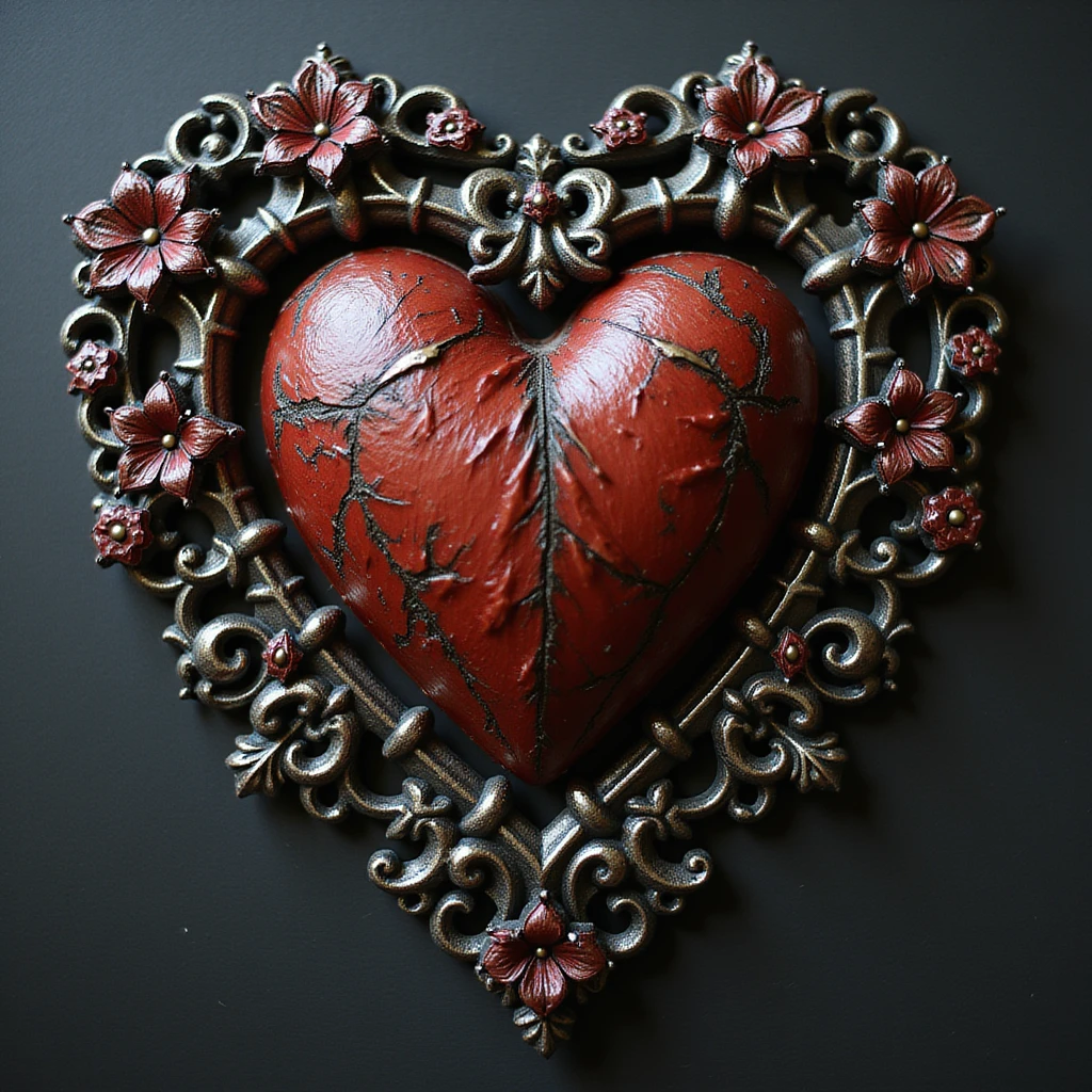 gothic heart with lace border, photorealistic, ornate, dark, elegant, high detail emoji