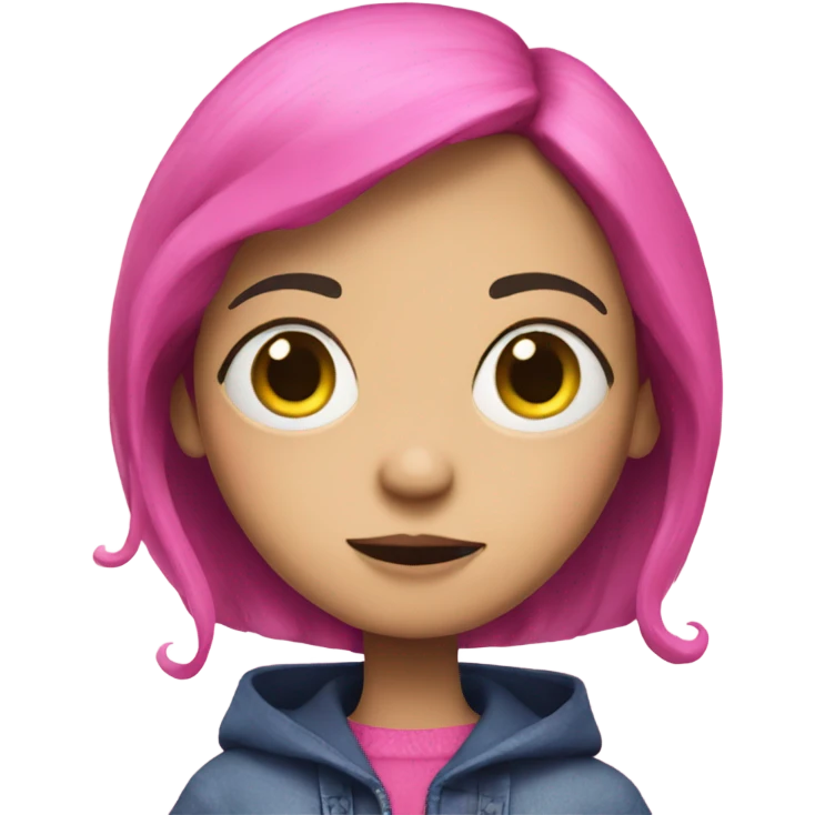 Coraline wearing pink emoji