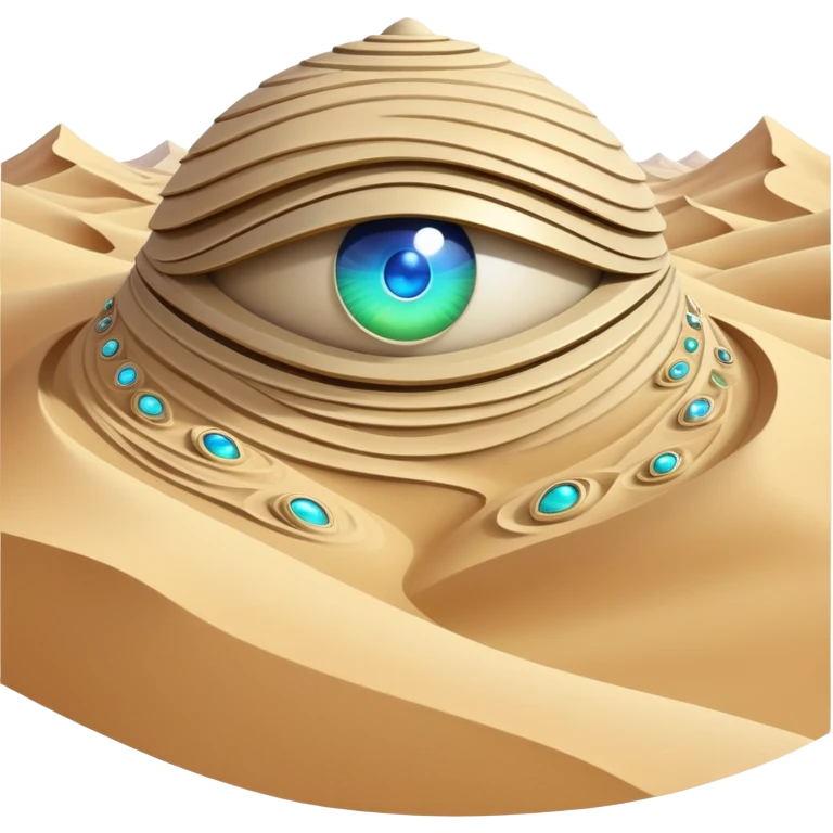 A guardian made of interlocking dunes that forms temporary bodies from compressed sand, adorned with gemstone eyes that change color to warn of approaching sandstorms or oasis locations. emoji
