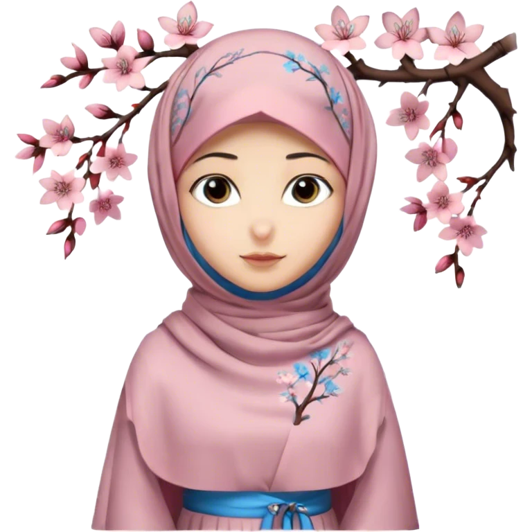 Turkish beautiful finish Konya girl blue eyes with hijab and long tail cherry blossom design dress emoji