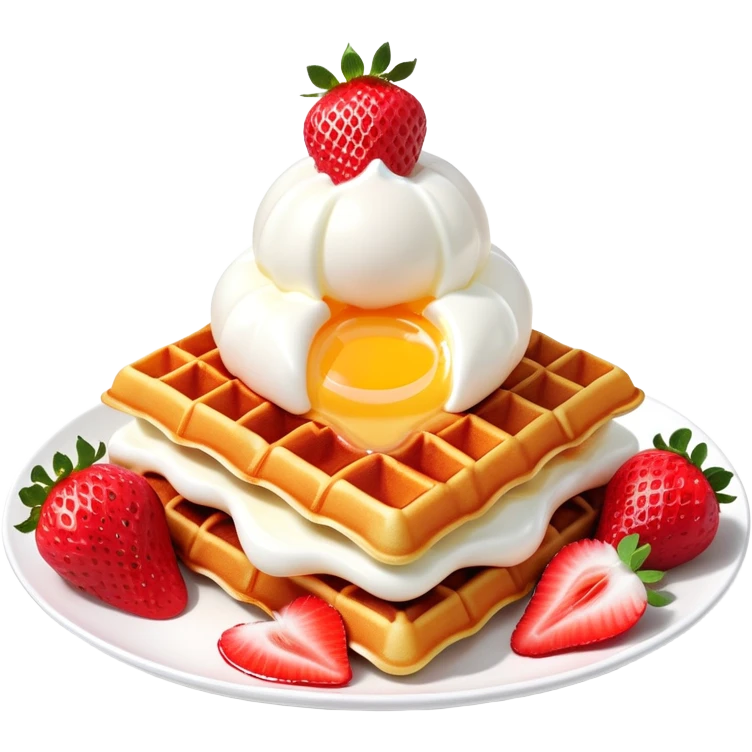 3D rendered Hong Kong egg waffle folded with strawberries and cream, vibrant red and white colors, hyper-realistic bubbled texture, glossy finish, detailed bubble surfaces, fun presentation, soft lighting emoji