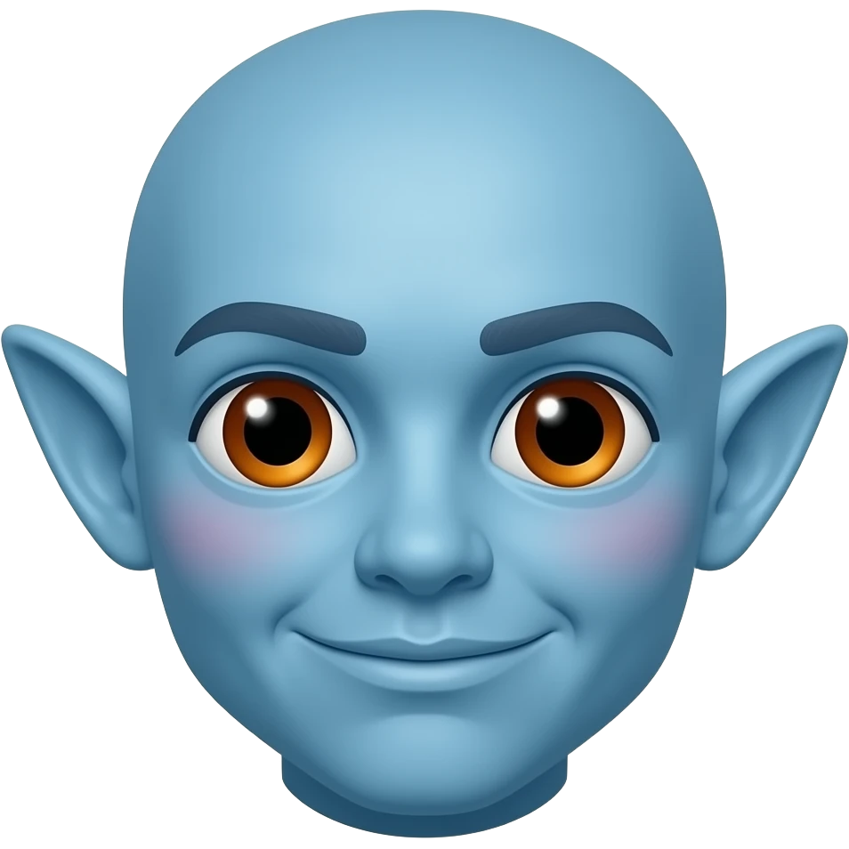 높은색상출력.   엘프 귀 파란 얼굴의 붉은색 홍조 큰눈 오렌지색 작은 동공 이모티콘 emoji