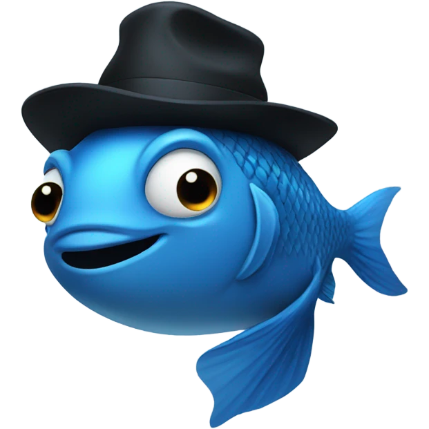 blue fish, black hat emoji