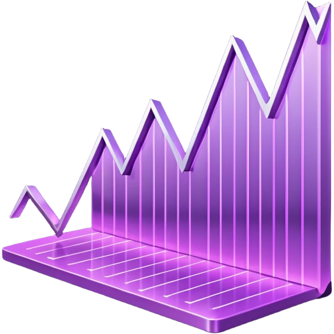 A glowing purple hologram of a line chart emoji