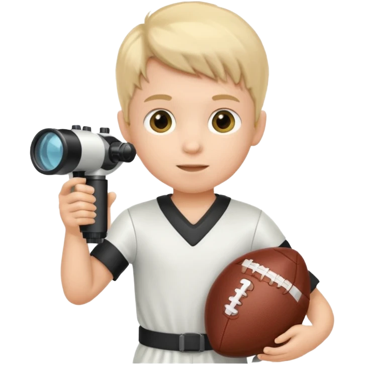 A child stands in a football costume, holding a microscope in his hands emoji
