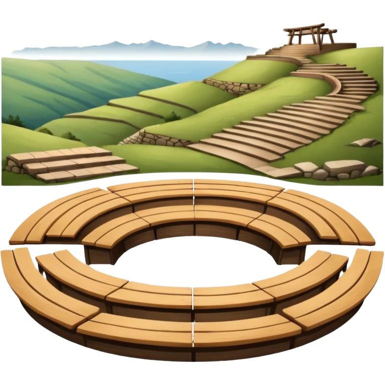 benches in a semicircle on a hillside with 4 steps like an amphitheater emoji