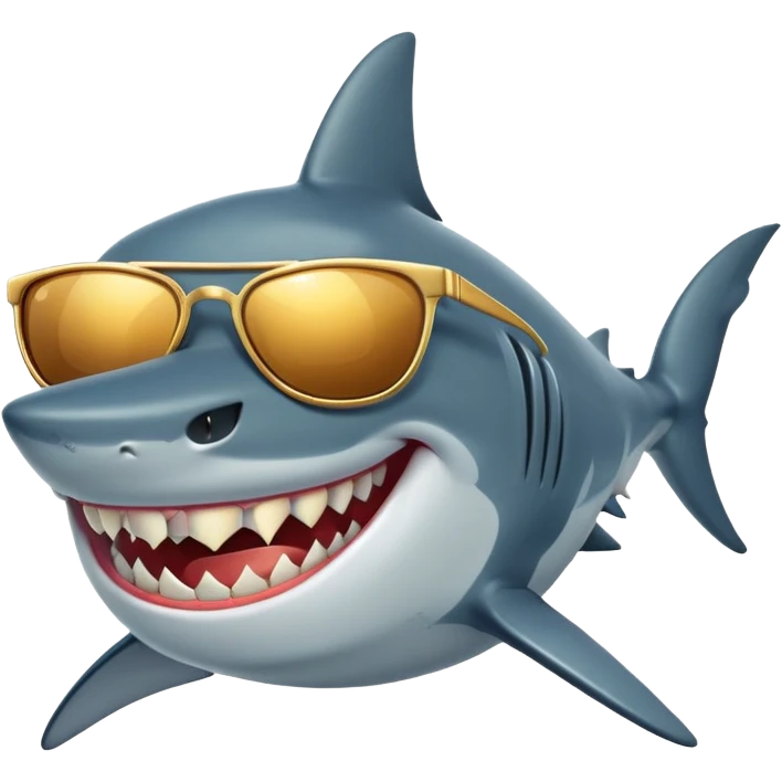 cartoon shark smiling with gold teeth wearing dark sunglasses emoji