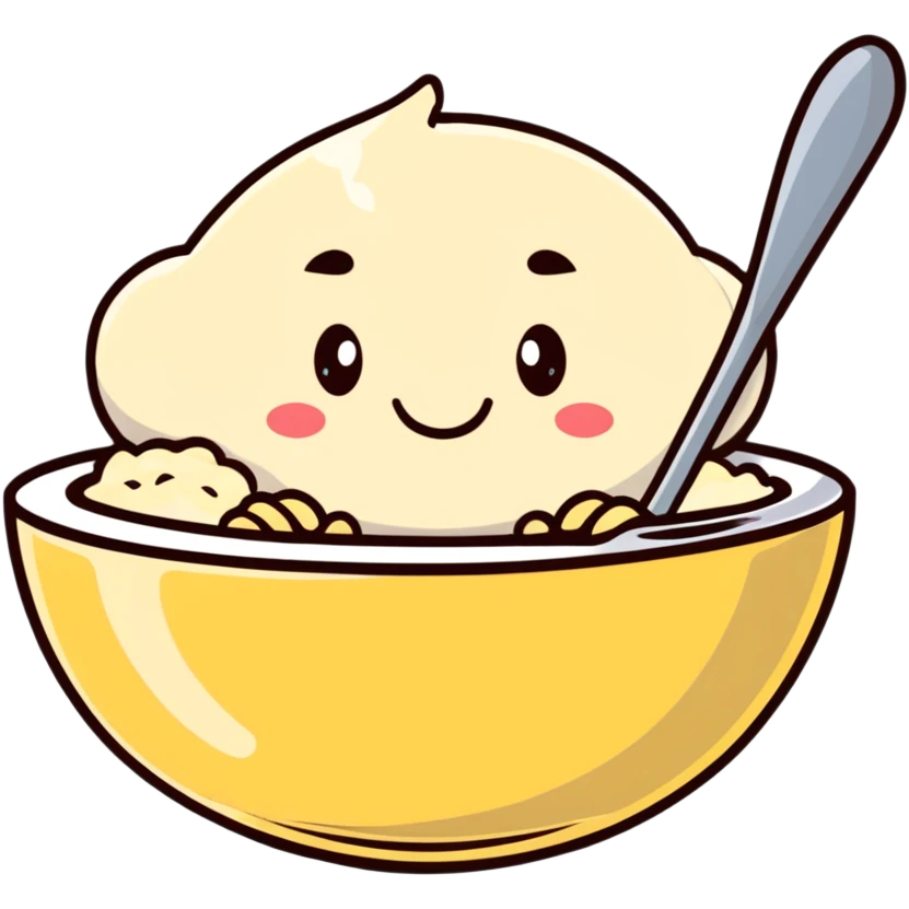 smiling bowl of creamy porridge with a spoon emoji