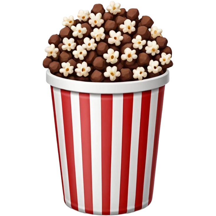 Chocolate popcorn in a paper jar with red and white vertical lines emoji