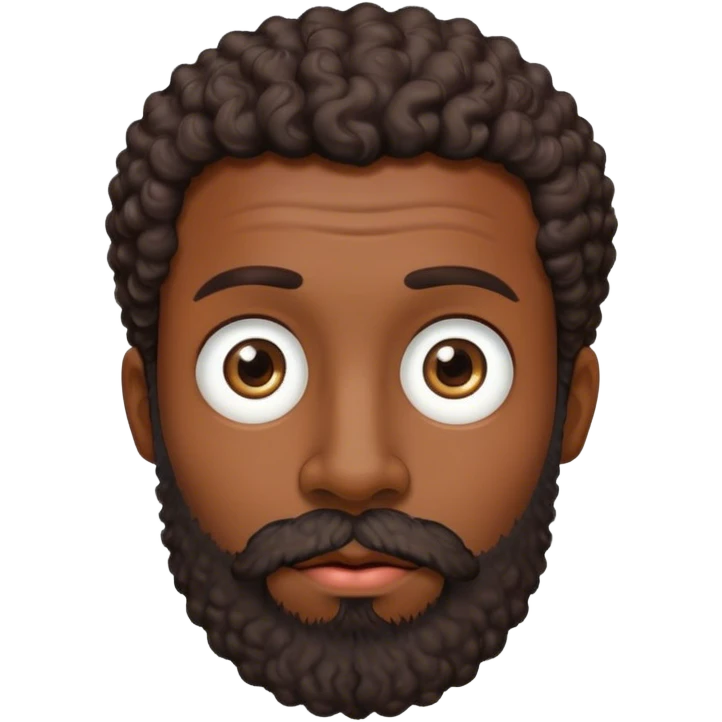 Dark brown male, short curly dark brown hair, big eyes, hight nose, thick lips, full beard emoji