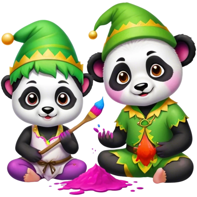 Panda and elf  playing holi emoji