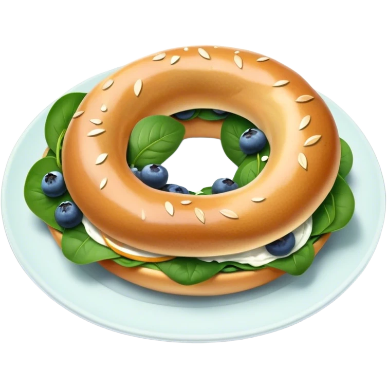Pear spinach salad with half a blueberry bagel emoji
