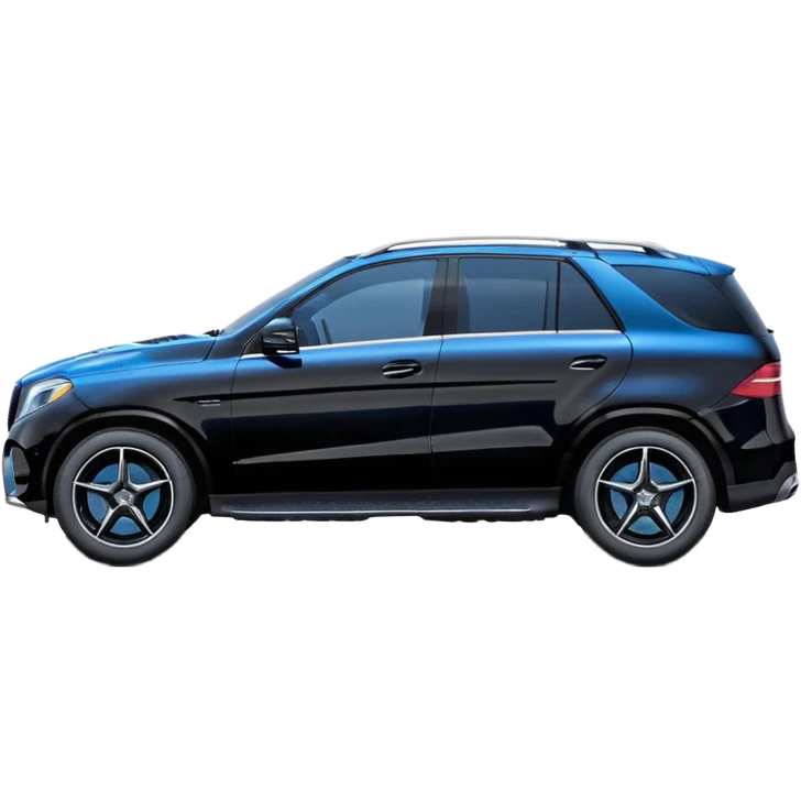 black Mercedes GLE SUV in pure side view, only the side visible, cute compact proportions, glossy black paint, blue-tinted windows, rounded and soft features emoji