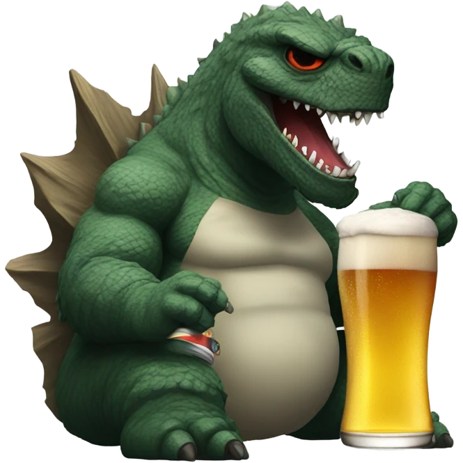 Godzilla with sunglasses drinking a beer emoji