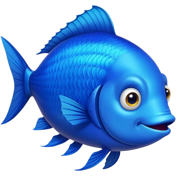 ridiculously stupid looking bright blue fish in side profile facing right, but with both crossed eyes somehow looking at viewer, dopey smile, flat 2D side view only emoji