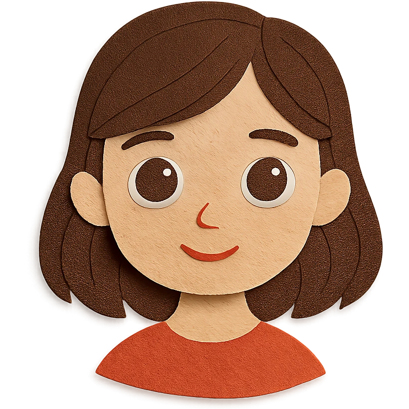 portrait of a girl with brown eyes and brown hair in paper craft style emoji