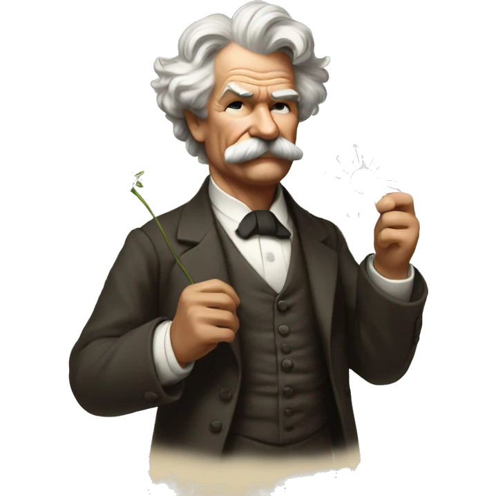 Mark Twain holds a daisy in his hand emoji