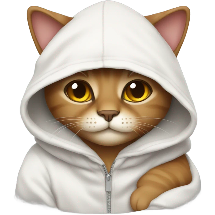 Brown cat wearing a white hoodie  emoji