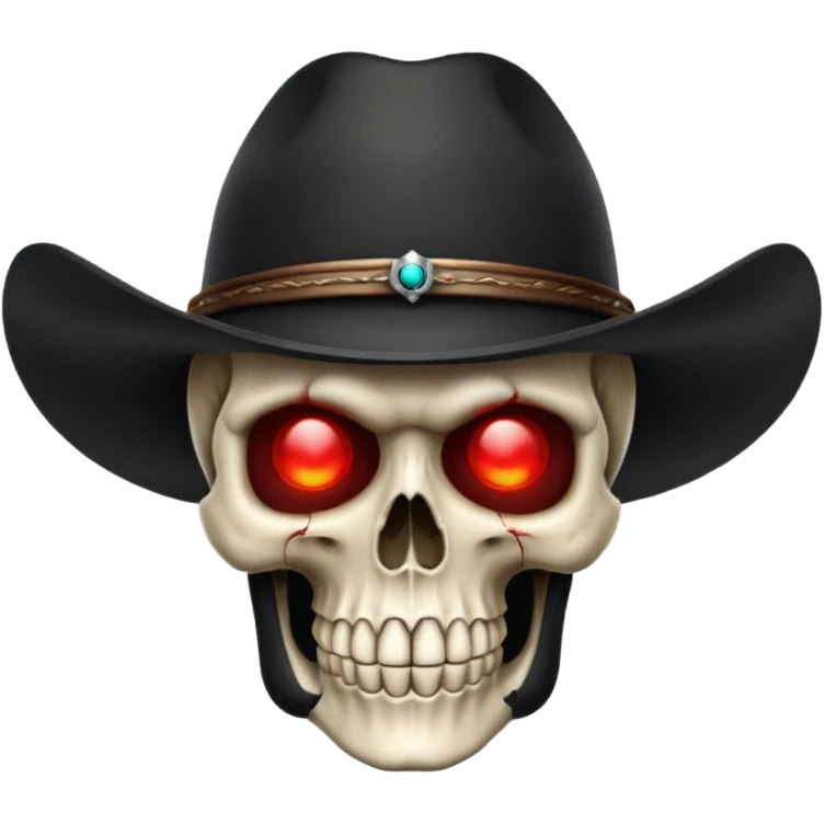 skull wearing a black cowboy hat with glowing red eyes emoji
