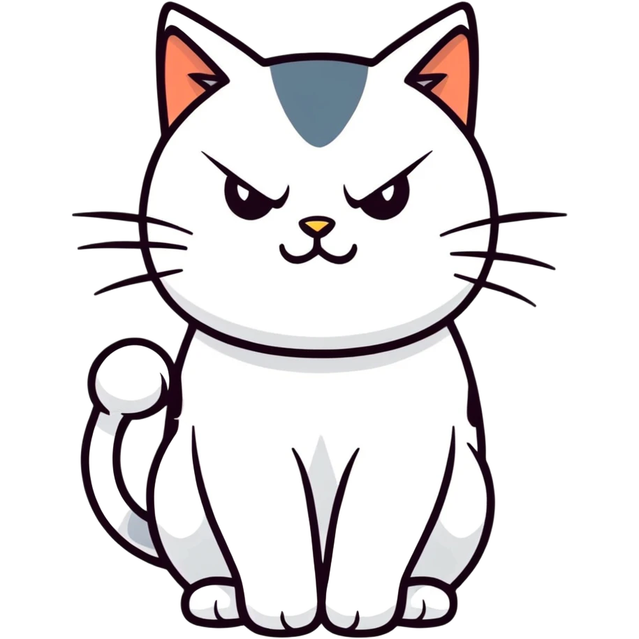 A white cat with the expression of: " I'm cute, but I'm angry" emoji