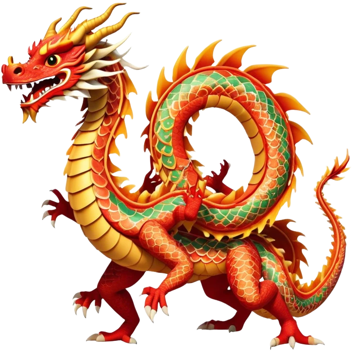 Cinematic Realistic scene of two performers guiding an elaborately designed dragon costume during a Dragon Dance, with vivid traditional patterns and dynamic motion, set under festive, red-tinged lighting emoji