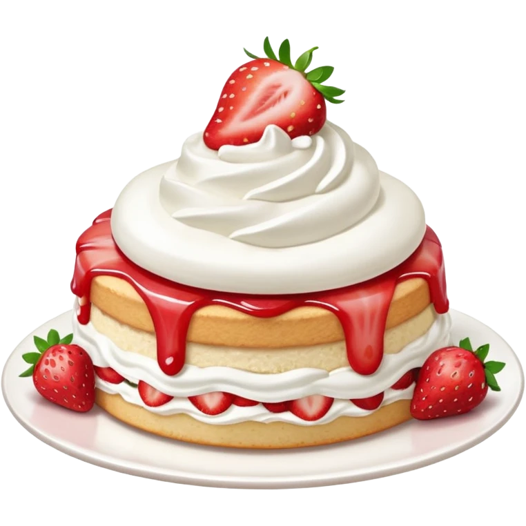 slice of strawberry shortcake with whipped cream, soft and light colors, smooth texture, bright and appetizing, minimal details, glossy highlights
 emoji